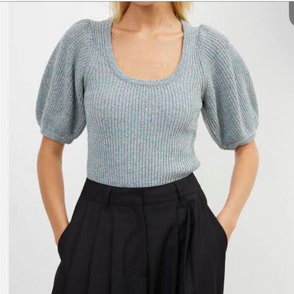 Ganni Gray and Blue Ribbed Knit Top, XS - Picture 3 of 10